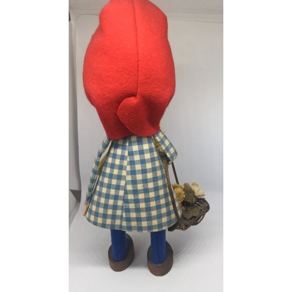 Vintage 1960's Handmade Wooden Doll Little Red Riding Hood Long Yellow Braids - Picture 2 of 8